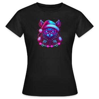 Noël Synthwave Kitty - T-shirt Femme - noir - Devant - AI Model Female 172 dark (172cm)