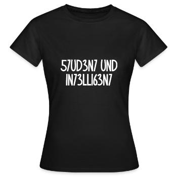 Student und Intelligent / Kryptisch, Party Spruch - Frauen T-Shirt - Schwarz - Vorne - AI Model Female 172 dark (172cm)