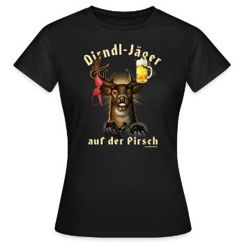 JD - Jäger Designs - Dirndl Jäger auf der Pirsch - - Frauen T-Shirt - Schwarz - Vorne - AI Model Female 172 dark (172cm)