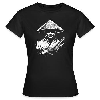 Asiat mit Strohhut und Ramen - Frauen T-Shirt - Schwarz - Vorne - AI Model Female 172 dark (172cm)