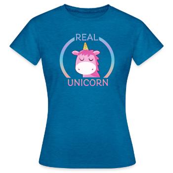 Real Unicorn - Frauen T-Shirt - Antikblaues Saphir meliert - Vorne - AI Model Female 172 dark (172cm)