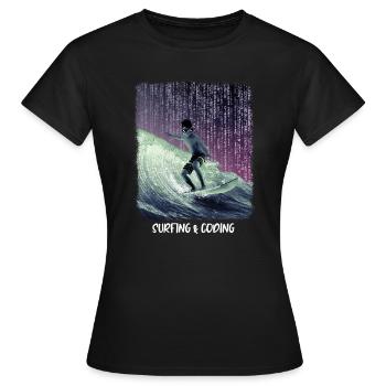 Surfing & Coding - Frauen T-Shirt - Schwarz - Vorne - AI Model Female 172 dark (172cm)