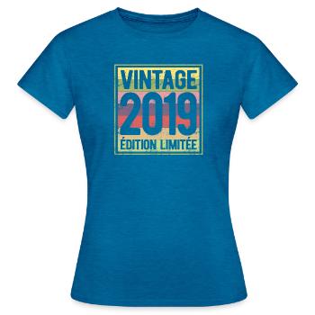 VINTAGE 2019 EDITION LIMITEE - T-shirt Femme - bleu saphir antique chiné - Devant - AI Model Female 172 dark (172cm)