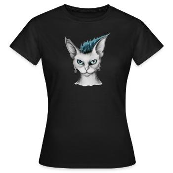 katze mit punk frisur - Frauen T-Shirt - Schwarz - Vorne - AI Model Female 172 dark (172cm)