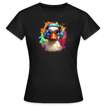Funky Ente mit Kopfhörern und Brille - Frauen T-Shirt - Schwarz - Vorne - AI Model Female 172 dark (172cm)
