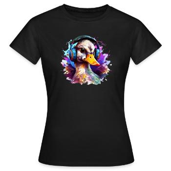 Funky Ente mit Kopfhörer Graffiti-Style - Frauen T-Shirt - Schwarz - Vorne - AI Model Female 172 dark (172cm)