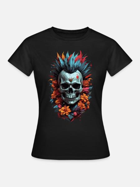 Teschio Punk Fiore - Maglietta da donna - nero