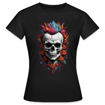Skull Flowers Punk Rock alternatif - T-shirt Femme - noir - Devant - AI Model Female 172 dark (172cm)