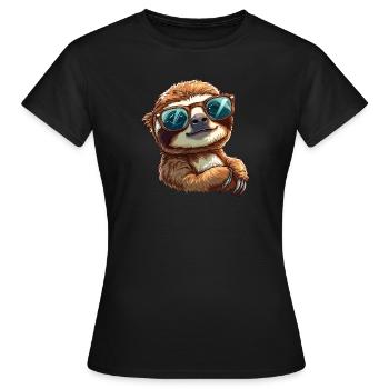 Mignon paresseux portant des lunettes de soleil d’une manière décontractée - T-shirt Femme - noir - Devant - AI Model Female 172 dark (172cm)