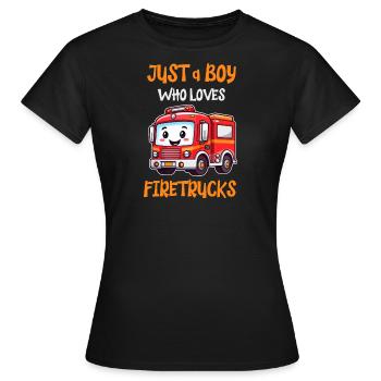 Just a Boy who loves Firetrucks - sweet fire brigade - Women's T-Shirt - black - Front - AI Model Female 172 dark (172cm)