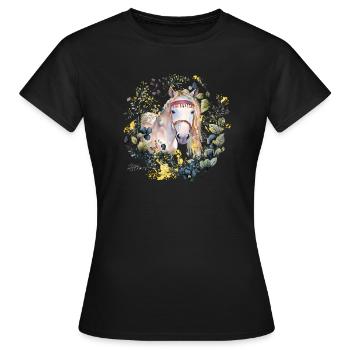 Boho Pferd mit zartem Blumenkranz - Boho style - Frauen T-Shirt - Schwarz - Vorne - AI Model Female 172 dark (172cm)