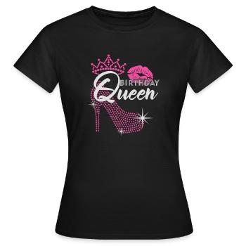 Anniversaire Reine Femme Paillettes Talon Haut - T-shirt Femme - noir - Devant - AI Model Female 172 dark (172cm)