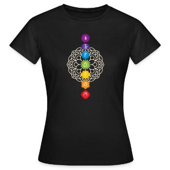 Chakra Mandala 7 Chakren Esoterik Yoga Erleuchtung - Frauen T-Shirt - Schwarz - Vorne - AI Model Female 172 dark (172cm)