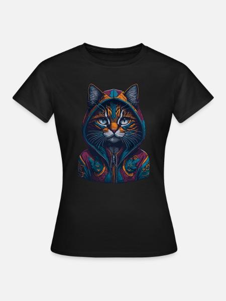 Katze im Hoodie Einzigartiges Design - Frauen T-Shirt - Schwarz