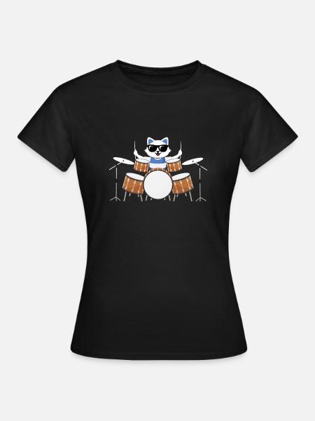 Katze schlagzeug - Frauen T-Shirt - Schwarz