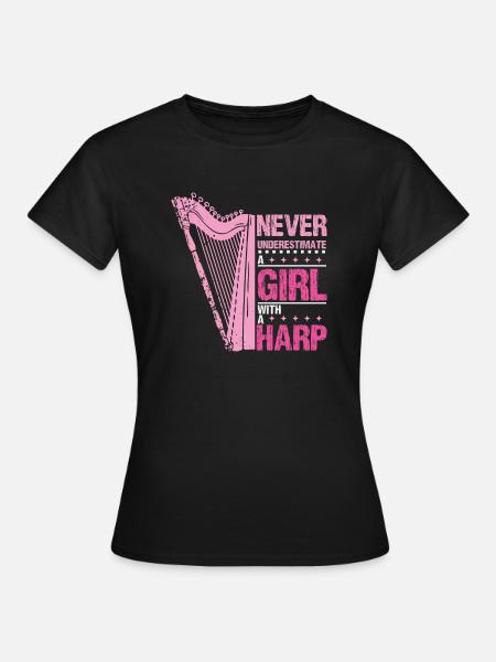 Girl with a Harp - T-shirt Femme - noir