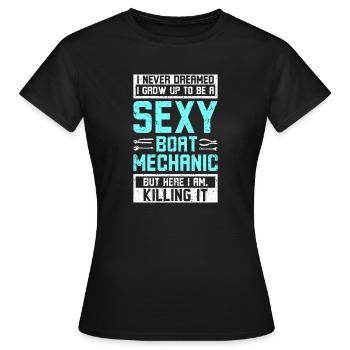 Sexy boat mechanic - Frauen T-Shirt - Schwarz - Vorne - AI Model Female 172 dark (172cm)