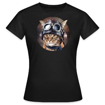 Pilote de chat - Chat volant - T-shirt Femme - noir - Devant - AI Model Female 172 dark (172cm)