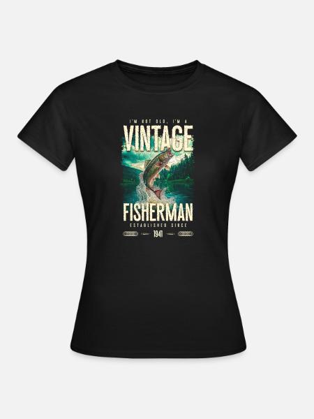 Vintage-taimenen kalastajan kalastussyntymäpäivä 1941 - Dame-T-shirt - sort