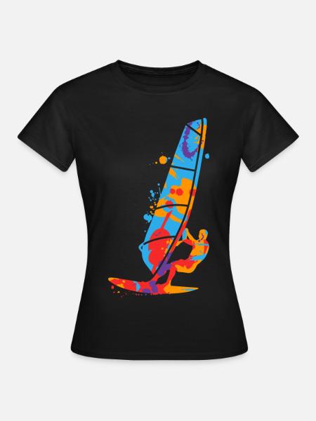 Windsurfen bunt Windsurfer Kinder Jungen Windsurf - Frauen T-Shirt - Schwarz
