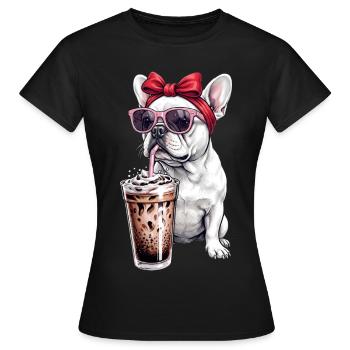 Französische Bulldogge mit Sonnenbrille - Frauen T-Shirt - Schwarz - Vorne - AI Model Female 172 dark (172cm)