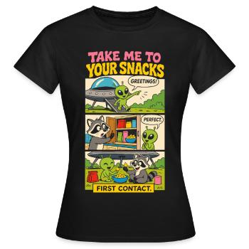 Alien-Erstkontakt mit Snacks - Frauen T-Shirt - Schwarz - Vorne - AI Model Female 172 dark (172cm)