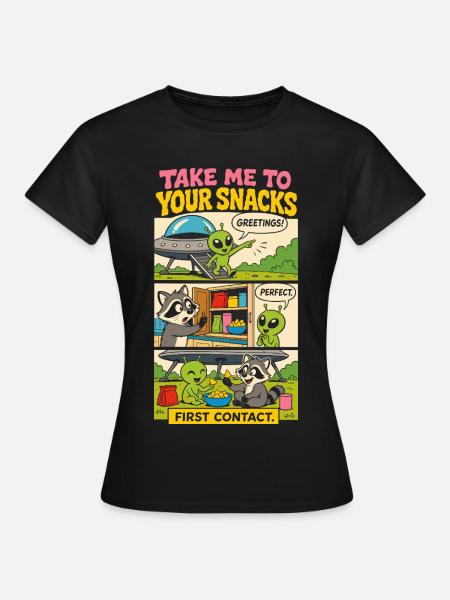 Alien-Erstkontakt mit Snacks - Frauen T-Shirt - Schwarz