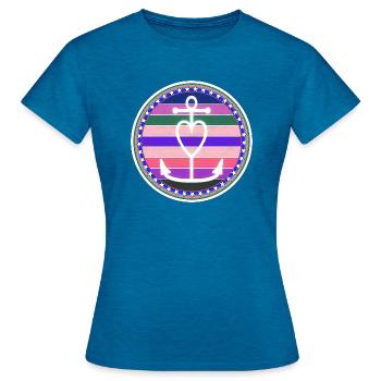 Ventilateur de côtes et d’ancre ! La mode de la mer - T-shirt Femme - bleu saphir antique chiné - Devant - AI Model Female 172 dark (172cm)