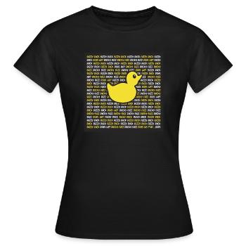 Fuzzy Duck, Ducky Fuzz, Conception de jeux à boire - T-shirt Femme - noir - Devant - AI Model Female 172 dark (172cm)
