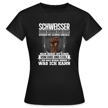 SCHWEISSER - Ehre und Stolz - Frauen T-Shirt - Schwarz - Vorne - AI Model Female 172 dark (172cm)