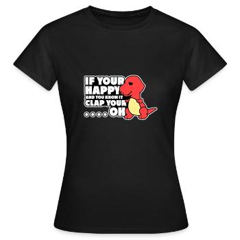 heureux clap mains cadeau animal dino malchance - T-shirt Femme - noir - Devant - AI Model Female 172 dark (172cm)