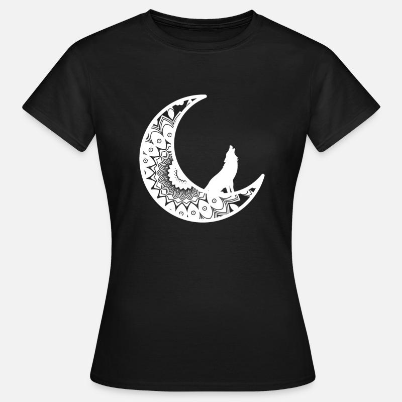 Mandala moon gift Wolf howling spirituality - Women's T-Shirt - black