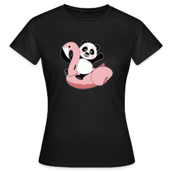 Panda on flamingo air mattress kawaii summer cool - Women's T-Shirt - black - Front - AI Model Female 172 dark (172cm)