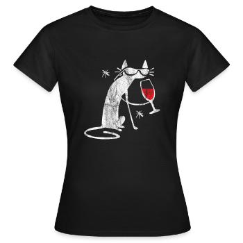 Drôle chat rouge vin vin vin chemise fous chats - T-shirt Femme - noir - Devant - AI Model Female 172 dark (172cm)