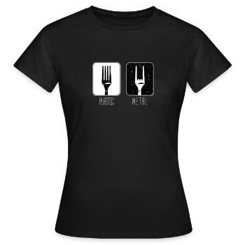 Kunststoff Metall Gabel - Frauen T-Shirt - Schwarz - Vorne - AI Model Female 172 dark (172cm)