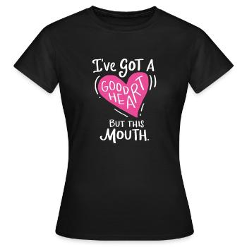 Bon coeur mais Grande bouche Grand coeur Drôle - T-shirt Femme - noir - Devant - AI Model Female 172 dark (172cm)