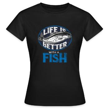 Fish fishing fisherman angler animal nature gift - Women's T-Shirt - black - Front - AI Model Female 172 dark (172cm)