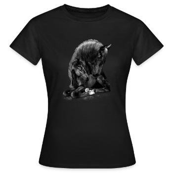 Amateurs de chevaux. Jument avec son poulaille - T-shirt Femme - noir - Devant - AI Model Female 172 dark (172cm)