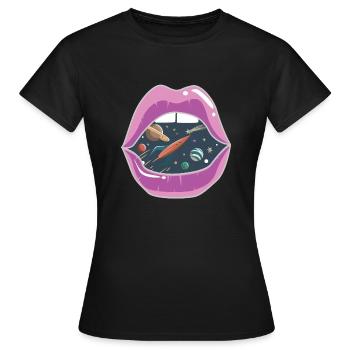 Pink lips / space - Women's T-Shirt - black - Front - AI Model Female 172 dark (172cm)