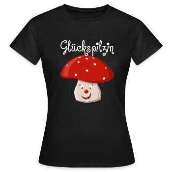 Glückspilzin - Frauen T-Shirt - Schwarz - Vorne - AI Model Female 172 dark (172cm)
