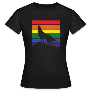 Wolf LGBT Geschenk Silhouette Regenbogen Toleranz - Frauen T-Shirt - Schwarz - Vorne - AI Model Female 172 dark (172cm)