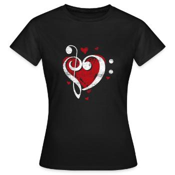 Treble clef bass clef clef heart - Women's T-Shirt - black - Front - AI Model Female 172 dark (172cm)