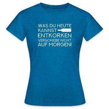 Wein - Frauen T-Shirt - Antikblaues Saphir meliert - Vorne - AI Model Female 172 dark (172cm)