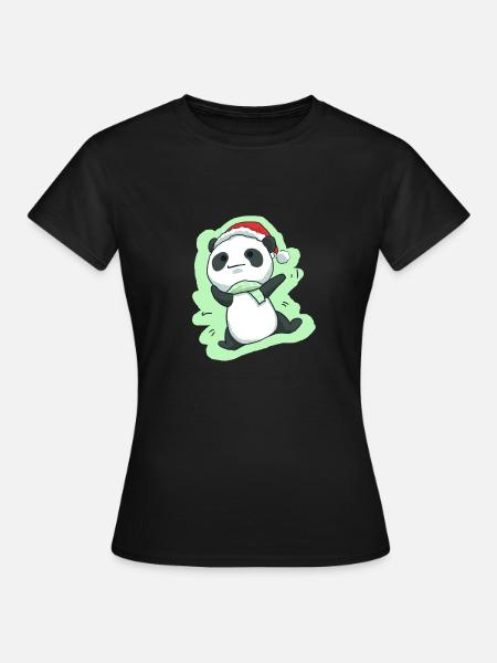 Panda Christmas Panda bear Christmas cute - Dame-T-shirt - sort