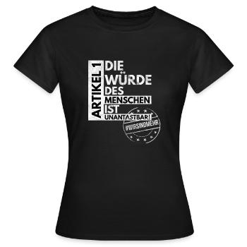 Article 1 #we are more - standing up against racism - Women's T-Shirt - black - Front - AI Model Female 172 dark (172cm)