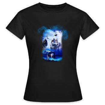 Phantasie Wolf Wölfe - Frauen T-Shirt - Schwarz - Vorne - AI Model Female 172 dark (172cm)