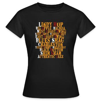 Swing dance - Lindy Hop, Balboa, Blues, Charleston - T-shirt Femme - noir - Devant - AI Model Female 172 dark (172cm)