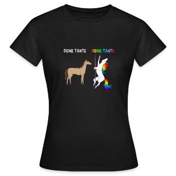 Tante Pole Dance Einhorn Tanz Kunst Stange Podest - Frauen T-Shirt - Schwarz - Vorne - AI Model Female 172 dark (172cm)