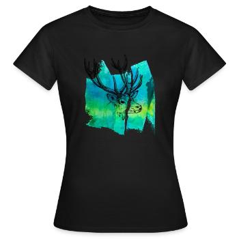 Reh Hirsch Hirschgeweih Rehbock Hirschkopf T Shirt - Frauen T-Shirt - Schwarz - Vorne - AI Model Female 172 dark (172cm)