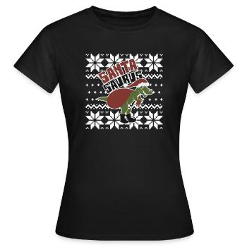 Ugly Christmas Sweater Shirt Santa Saurus Shirt - Women's T-Shirt - black - Front - AI Model Female 172 dark (172cm)